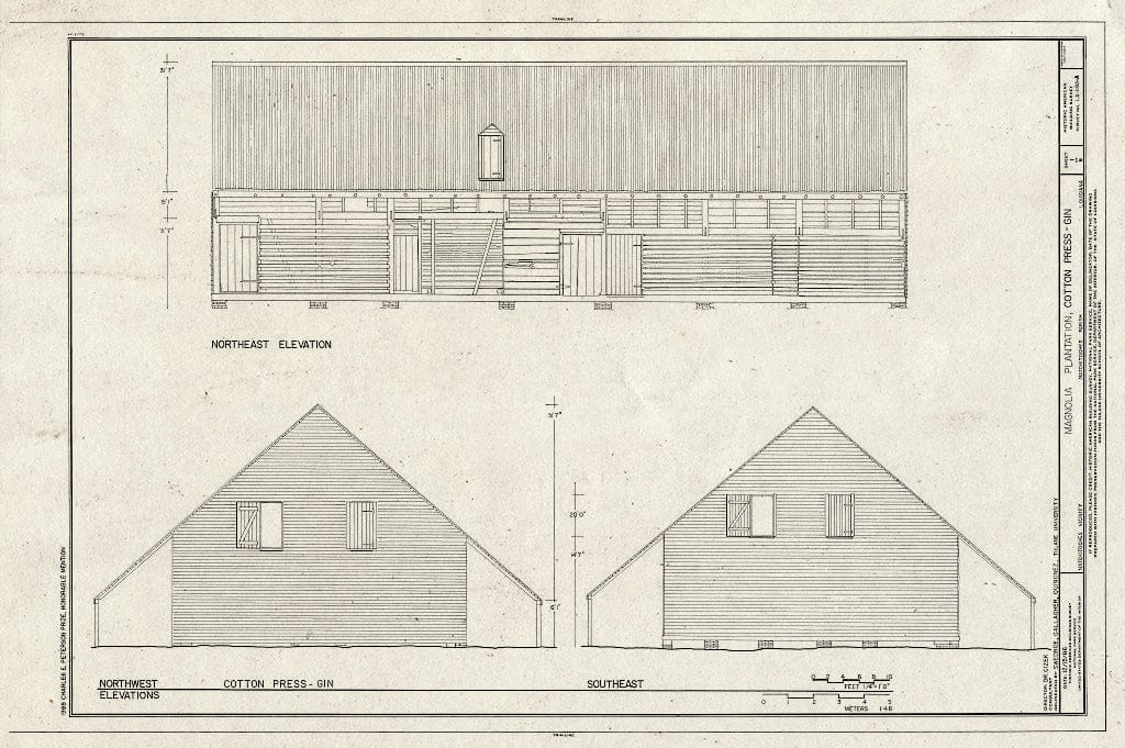 Blueprint HABS LA,35-Natch.V,2-A- (Sheet 1 of 6) - Magnolia Plantation, Cotton Press-Gin, LA Route 119, Natchitoches, Natchitoches Parish, LA