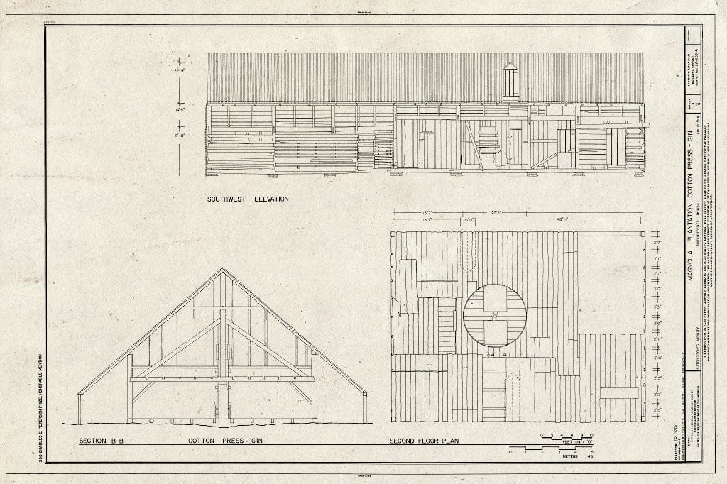 Blueprint HABS LA,35-Natch.V,2-A- (Sheet 3 of 6) - Magnolia Plantation, Cotton Press-Gin, LA Route 119, Natchitoches, Natchitoches Parish, LA
