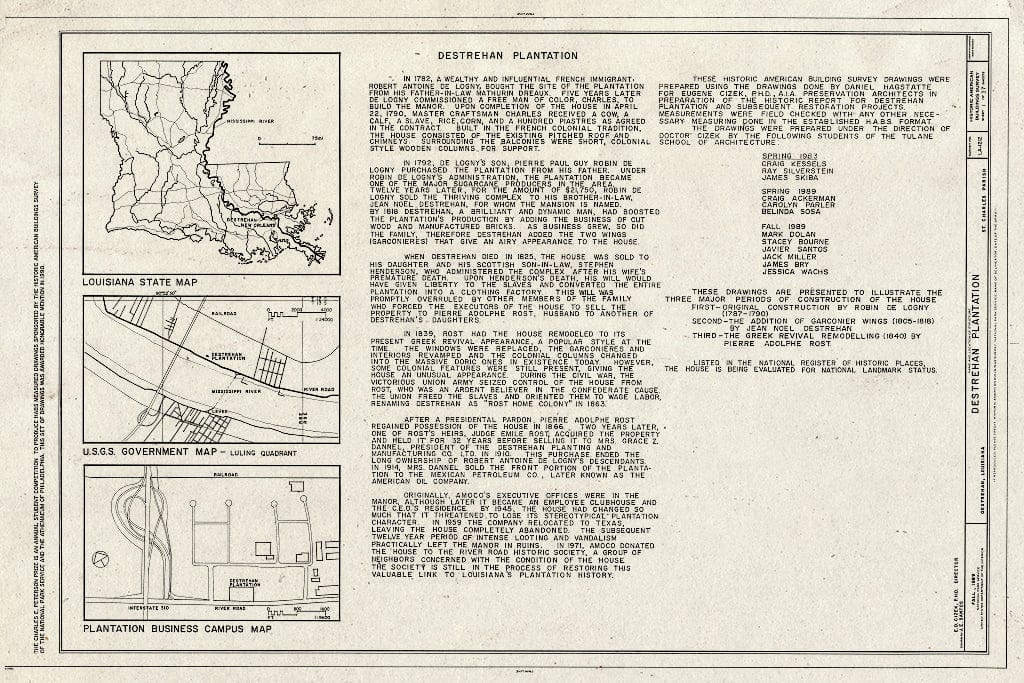 Blueprint HABS LA,45-DEST,1- (Sheet 1 of 37) - Destrehan Plantation, 13034 River Road, Destrehan, St. Charles Parish, LA