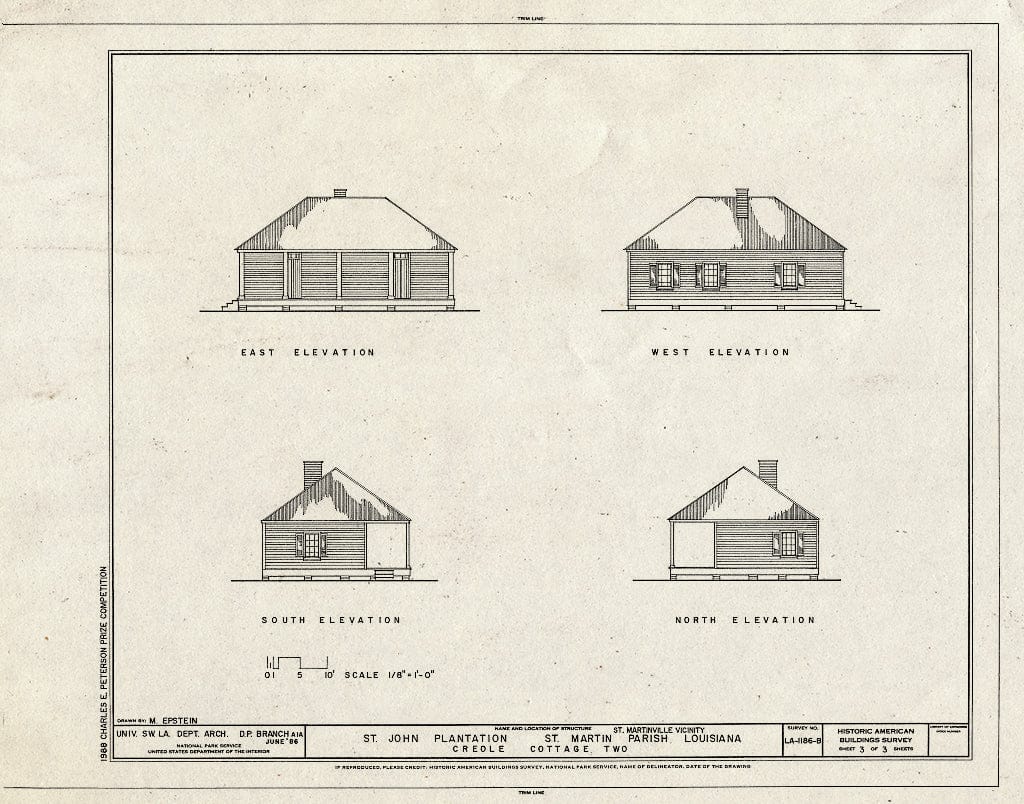 Blueprint HABS LA,50-STMAR.V,1-B- (Sheet 3 of 3) - St. John Plantation, Creole Cottage Two, State Highway 347, Saint Martinville, St. Martin Parish, LA