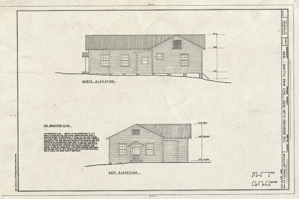 Blueprint HABS LA,23-AVIS,1-C- (Sheet 1 of 3) - Salt Mine Village, Bradford Club, Avery Island, Iberia Parish, LA
