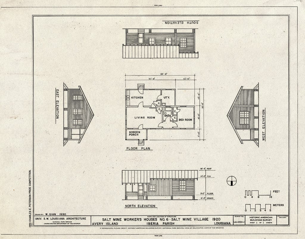 Blueprint HABS LA,23-AVIS,1-I- (Sheet 1 of 1) - Salt Mine Village, Salt Workers' Houses No. 6, Avery Island, Iberia Parish, LA