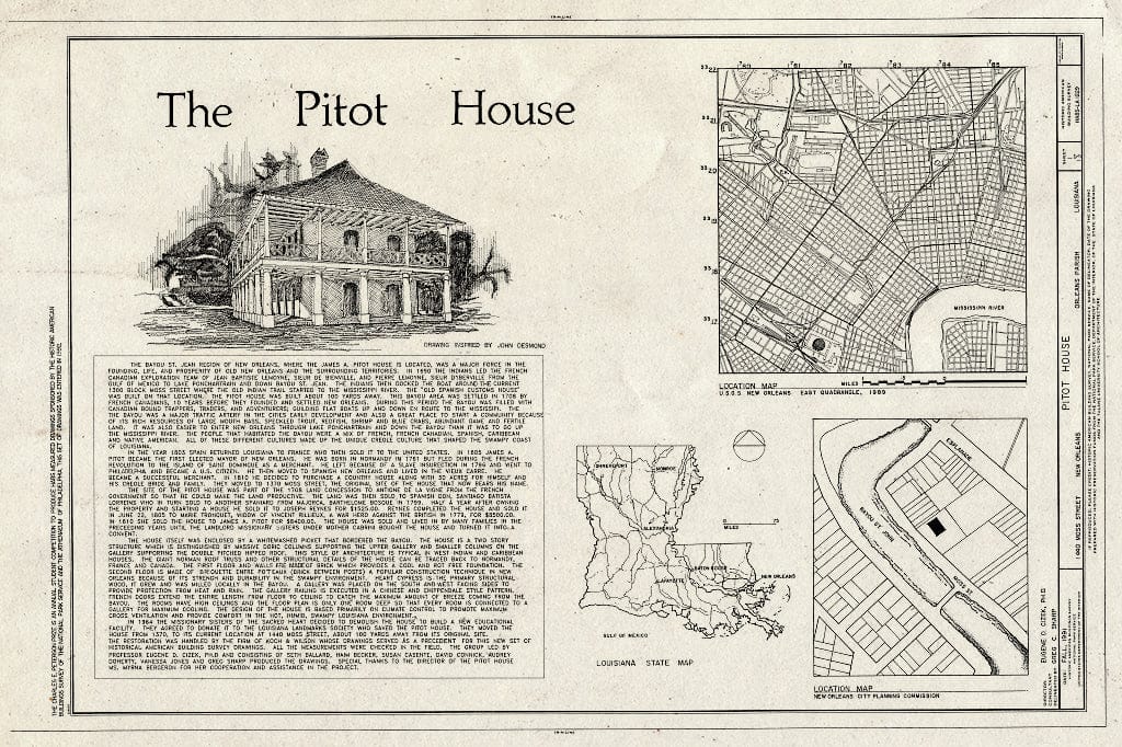 Blueprint HABS LA,36-NEWOR,93- (Sheet 1 of 13) - Pitot House, New Orleans, Orleans Parish, LA