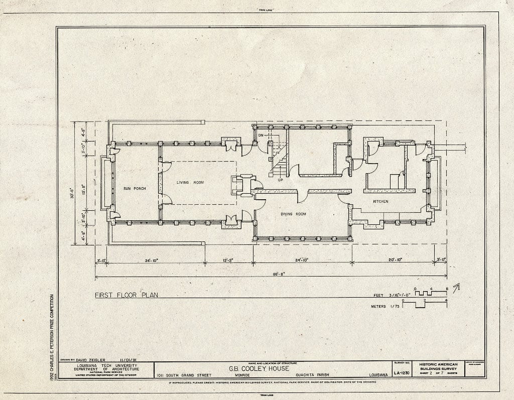 Blueprint HABS LA,37-MONR,1- (Sheet 2 of 7) - G. B. Cooley House, 1011 South Grand Street, Monroe, Ouachita Parish, LA