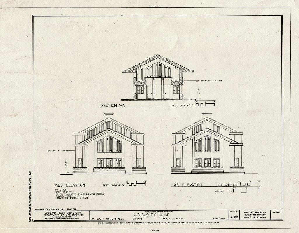 Blueprint HABS LA,37-MONR,1- (Sheet 5 of 7) - G. B. Cooley House, 1011 South Grand Street, Monroe, Ouachita Parish, LA
