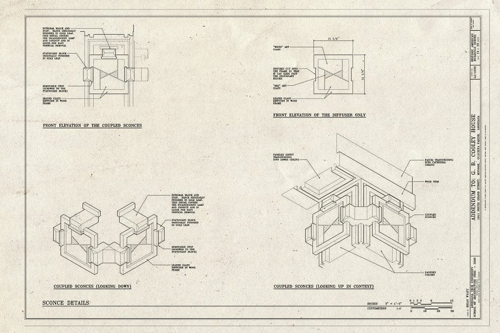 Blueprint Sconce Details - G. B. Cooley House, 1011 South Grand Street, Monroe, Ouachita Parish, LA