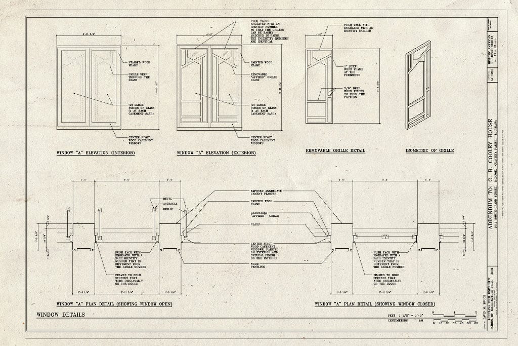 Blueprint Window Details - G. B. Cooley House, 1011 South Grand Street, Monroe, Ouachita Parish, LA