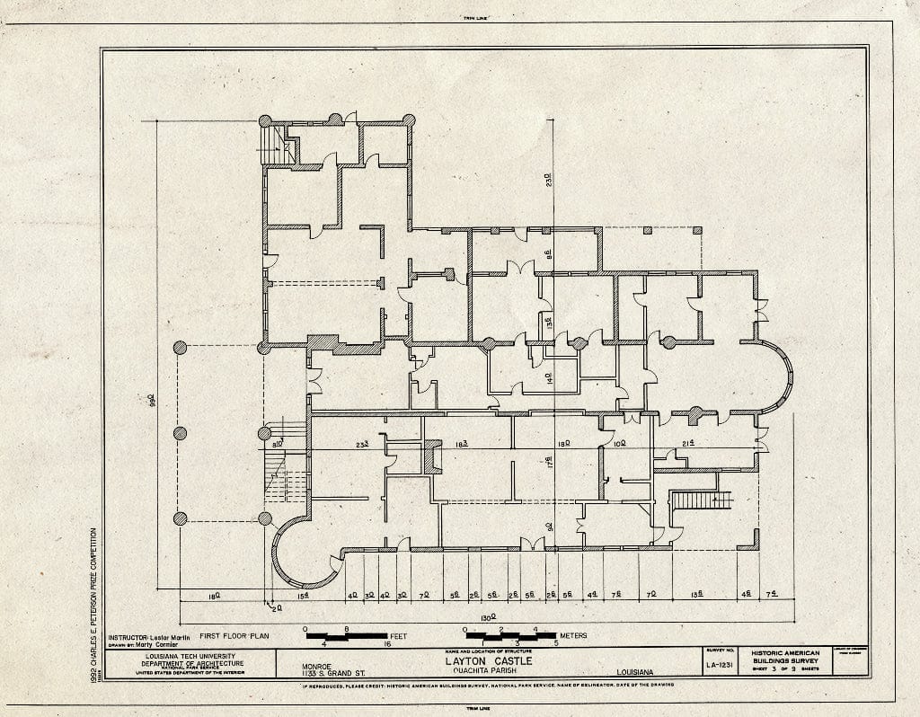 Blueprint HABS LA,37-MONR,2- (Sheet 3 of 9) - Layton Castle, 1133 South Grand, Monroe, Ouachita Parish, LA