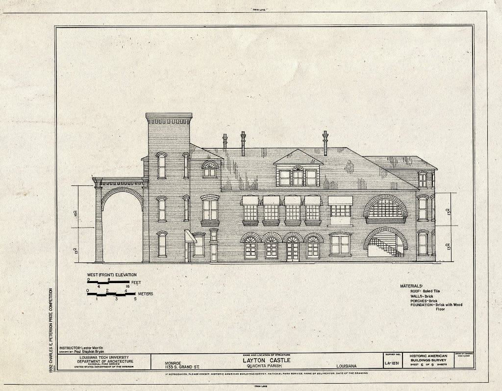 Blueprint HABS LA,37-MONR,2- (Sheet 6 of 9) - Layton Castle, 1133 South Grand, Monroe, Ouachita Parish, LA