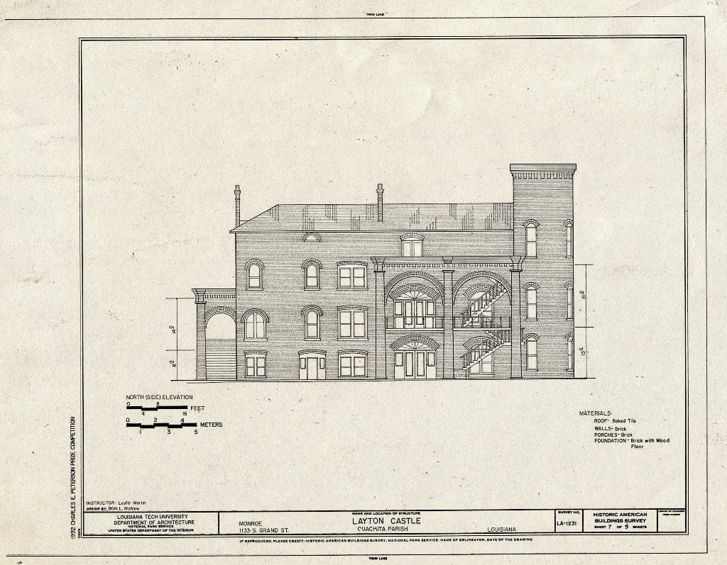 Blueprint HABS LA,37-MONR,2- (Sheet 7 of 9) - Layton Castle, 1133 South Grand, Monroe, Ouachita Parish, LA
