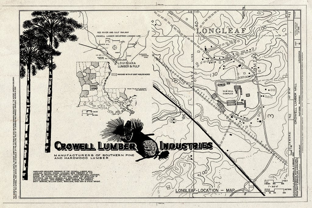 Blueprint HABS LA,40-Long,1- (Sheet 1 of 15) - Crowell Lumber Mill, U.S. Highway 165, Longleaf, Rapides Parish, LA