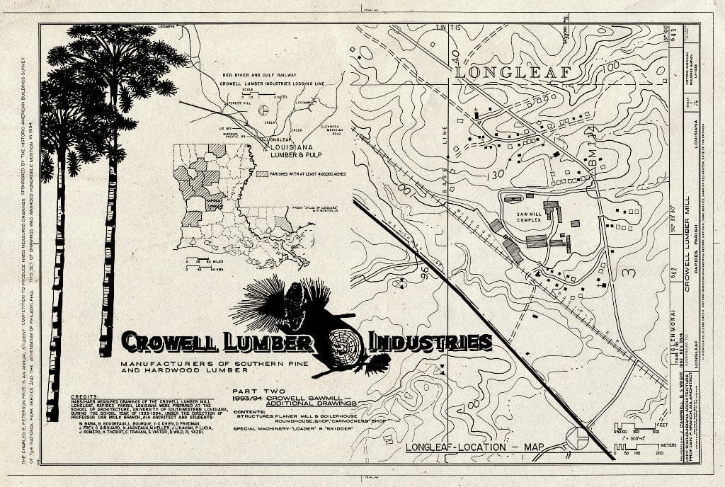 Blueprint HABS LA,40-Long,1- (Sheet 1 of 17) - Crowell Lumber Mill, U.S. Highway 165, Longleaf, Rapides Parish, LA