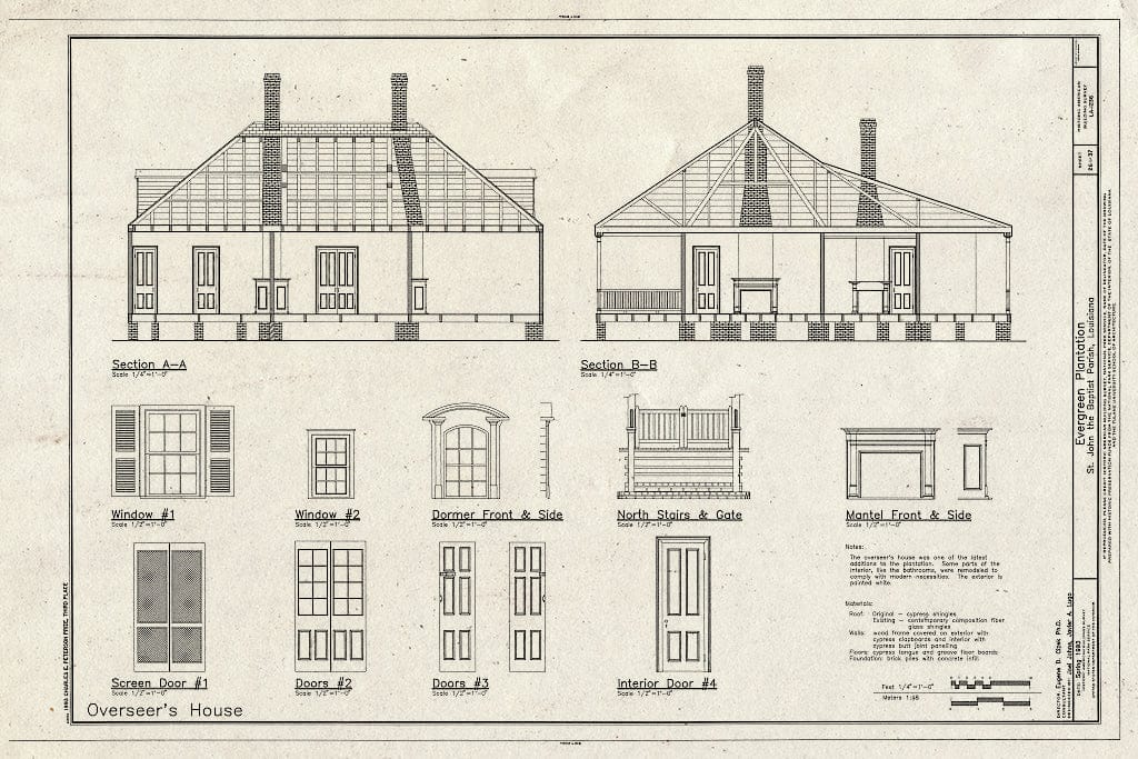 Blueprint HABS LA,48-RES.V,1- (Sheet 26 of 37) - Evergreen Plantation, Reserve, St. John The Baptist Parish, LA