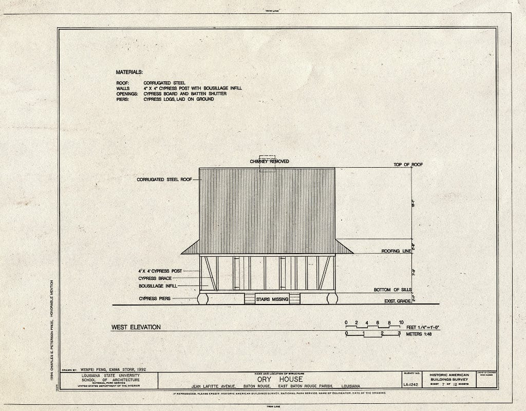Blueprint HABS LA,17-BATRO,18- (Sheet 7 of 12) - Ory House, Jean Lafitte Avenue, Baton Rouge, East Baton Rouge Parish, LA