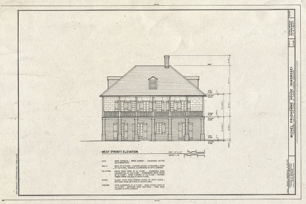 Blueprint HABS LA,49-OPEL,5- (Sheet 4 of 10) - Michel Prudhomme House, Prudhomme Circle, Opelousas, St. Landry Parish, LA