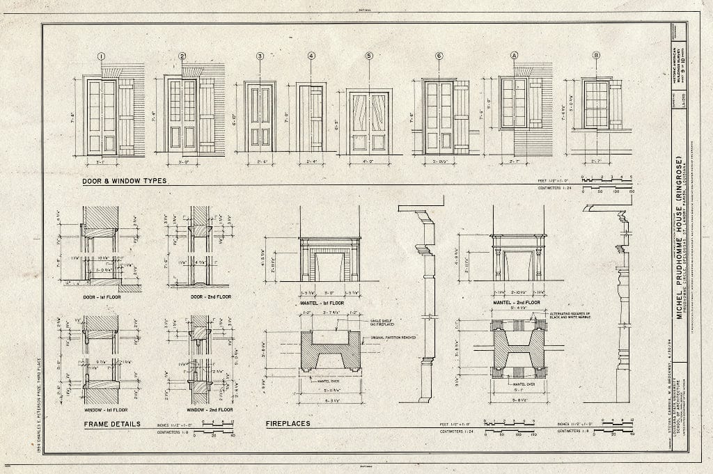 Blueprint HABS LA,49-OPEL,5- (Sheet 9 of 10) - Michel Prudhomme House, Prudhomme Circle, Opelousas, St. Landry Parish, LA