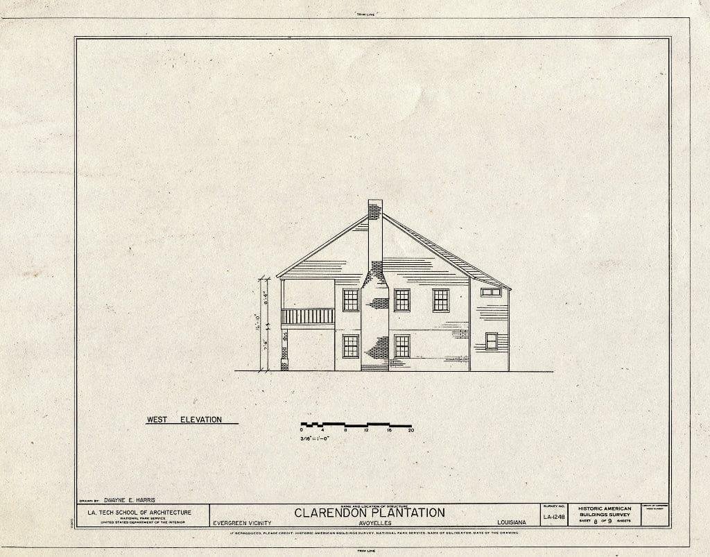 Blueprint HABS LA,5-EVGR.V,1- (Sheet 8 of 9) - Clarendon Plantation, Evergreen, Avoyelles Parish, LA