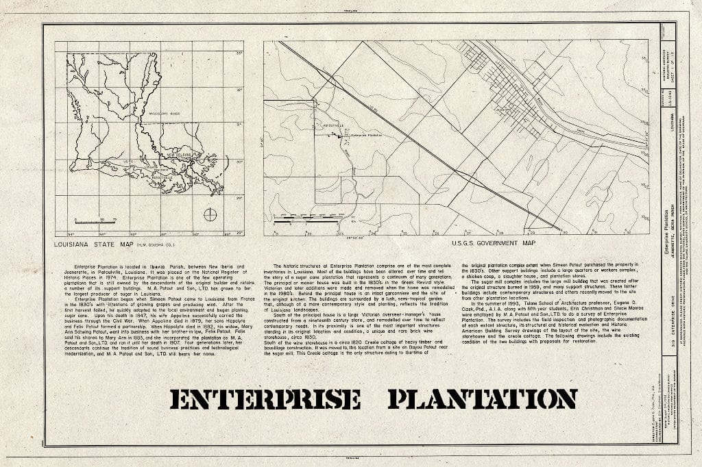 Blueprint HABS LA,23-Jean,1- (Sheet 1 of 10) - Enterprise Plantation, 3119 Enterprise Drive, Jeanerette, Iberia Parish, LA
