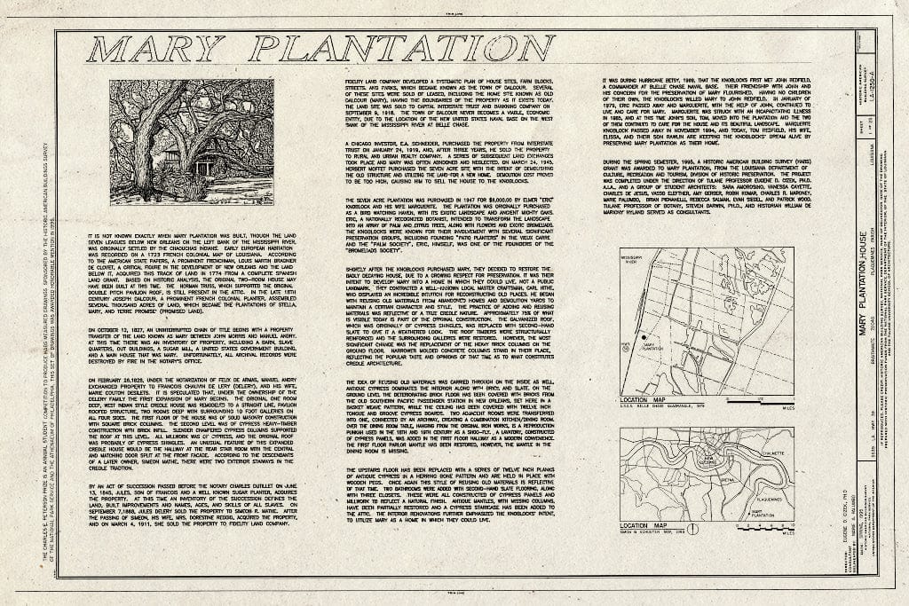 Blueprint HABS LA,38-BRAI,1A- (Sheet 1 of 25) - Mary Plantation, House, 5539 State Highway 39, Braithwaite, Plaquemines Parish, LA