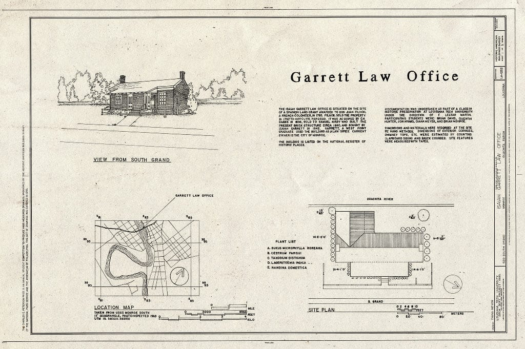 Blueprint HABS LA,37-MONR,3- (Sheet 1 of 5) - Isaiah Garrett Law Office, 520 South Grand, Monroe, Ouachita Parish, LA