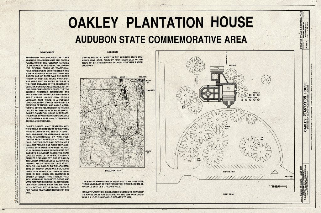 Blueprint HABS LA,63-SFRAN.V,2- (Sheet 1 of 12) - Oakley Plantation, House, State Highway 965, Saint Francisville, West Feliciana Parish, LA