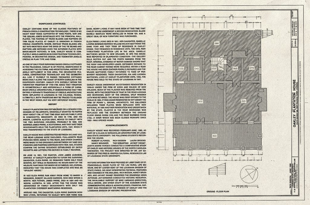 Blueprint HABS LA,63-SFRAN.V,2- (Sheet 2 of 12) - Oakley Plantation, House, State Highway 965, Saint Francisville, West Feliciana Parish, LA