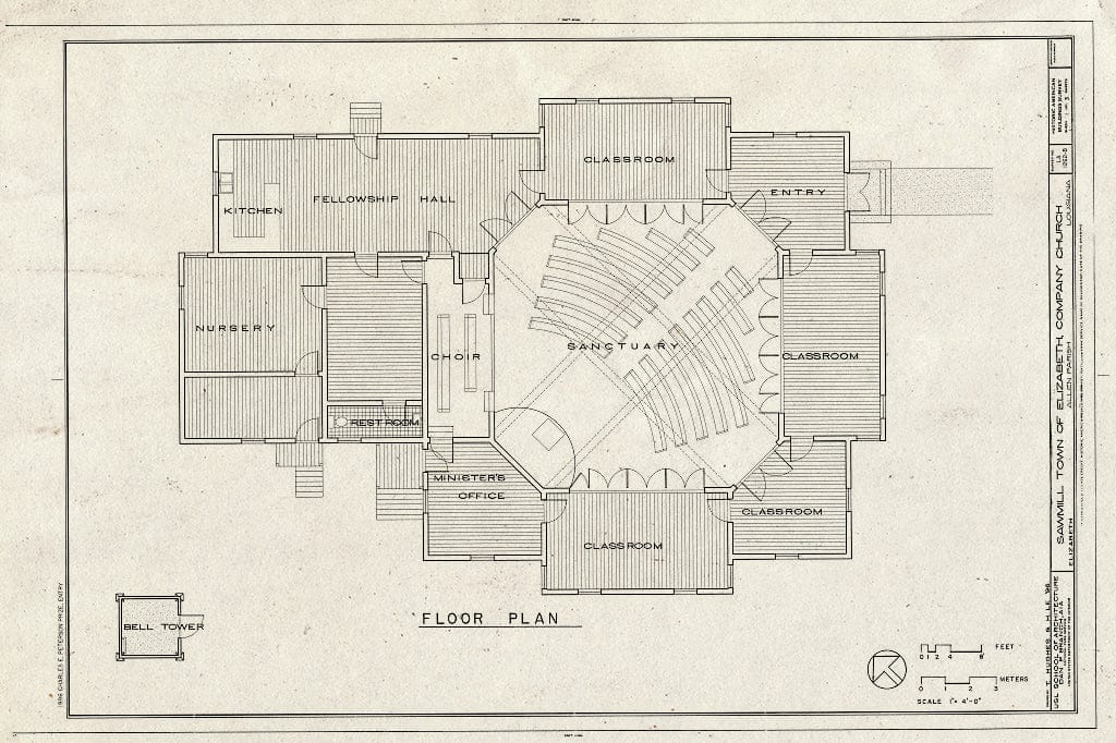 Blueprint HABS LA,2-Eliz,1B- (Sheet 1 of 3) - Sawmill Town of Elizabeth, Company Church (Methodist), Elizabeth, Allen Parish, LA