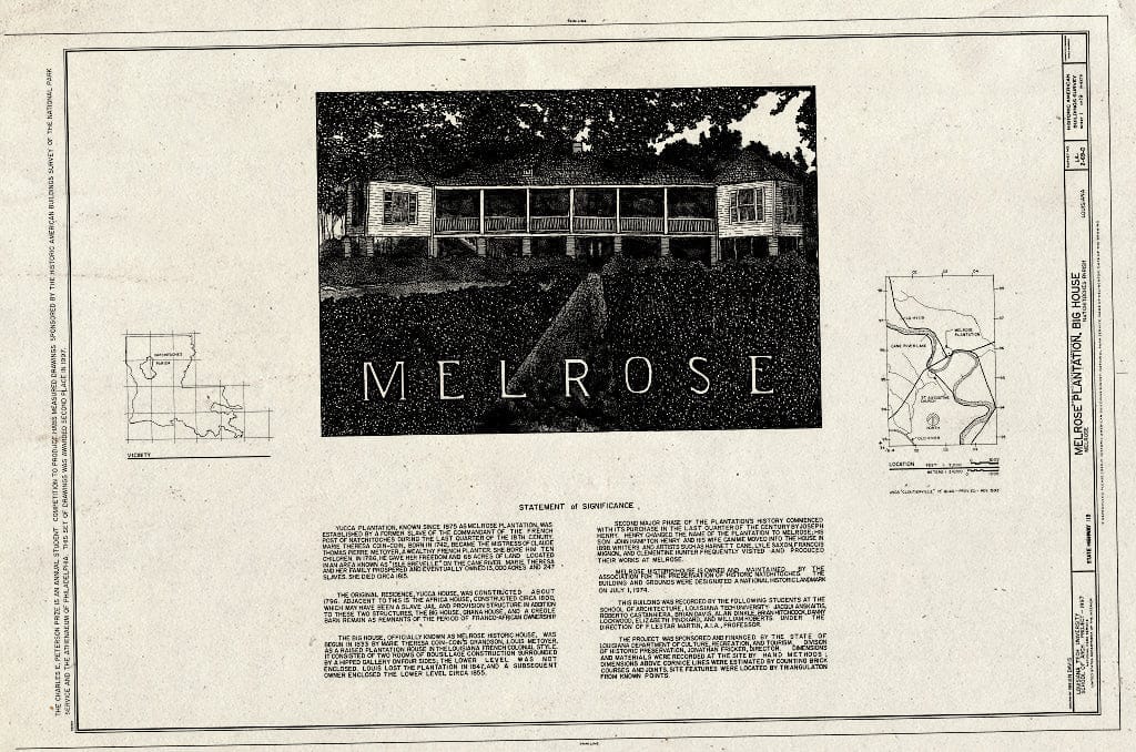 Blueprint HABS LA,35-MELRO,1D- (Sheet 1 of 19) - Melrose Plantation, Big House, State Highway 119, Melrose, Natchitoches Parish, LA