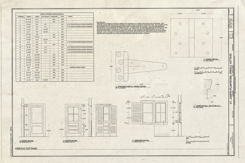 Blueprint HABS LA,47-VACH,1F- (Sheet 4 of 4) - Saint Joseph Plantation, Creole Cottage, 3421 State Route 18, Vacherie, St. James Parish, LA