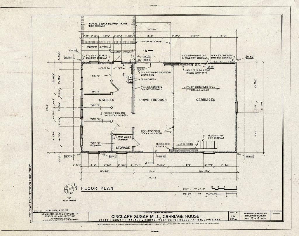 Blueprint HABS LA,61-BRUS.V,1A- (Sheet 2 of 8) - Cinclare Sugar Mill, Carriage House, State Highway 1, Brusly, West Baton Rouge Parish, LA
