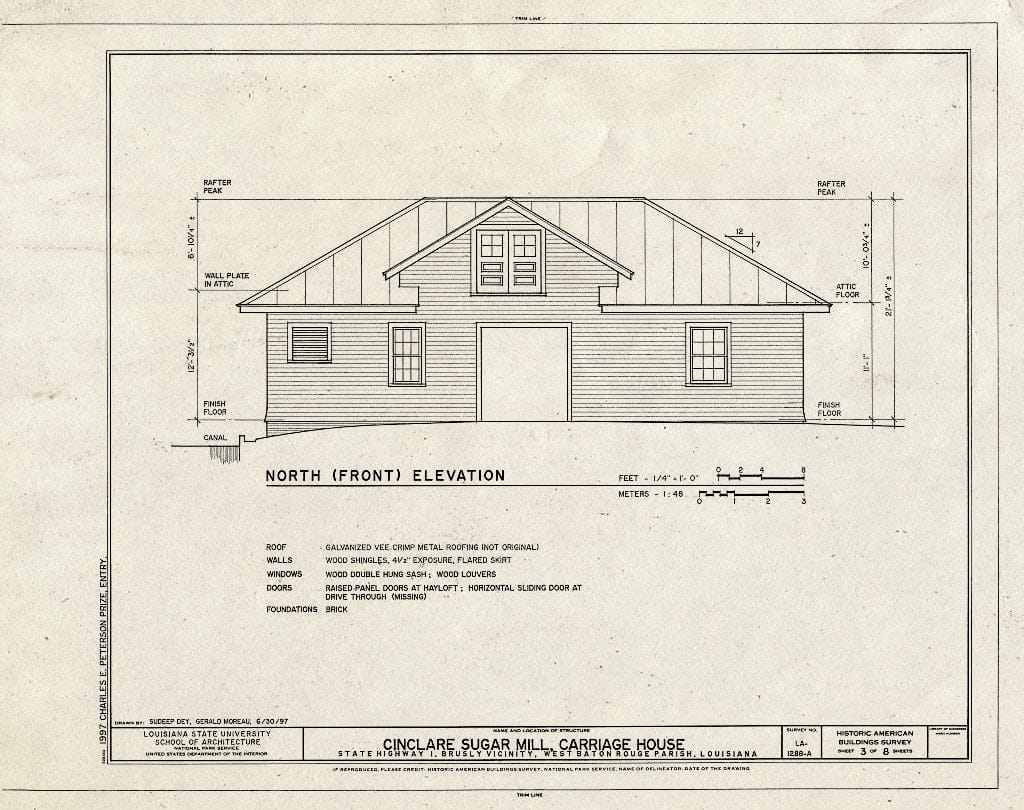 Blueprint HABS LA,61-BRUS.V,1A- (Sheet 3 of 8) - Cinclare Sugar Mill, Carriage House, State Highway 1, Brusly, West Baton Rouge Parish, LA