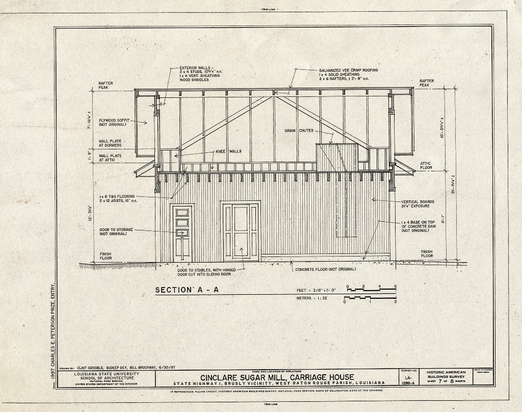 Blueprint HABS LA,61-BRUS.V,1A- (Sheet 7 of 8) - Cinclare Sugar Mill, Carriage House, State Highway 1, Brusly, West Baton Rouge Parish, LA