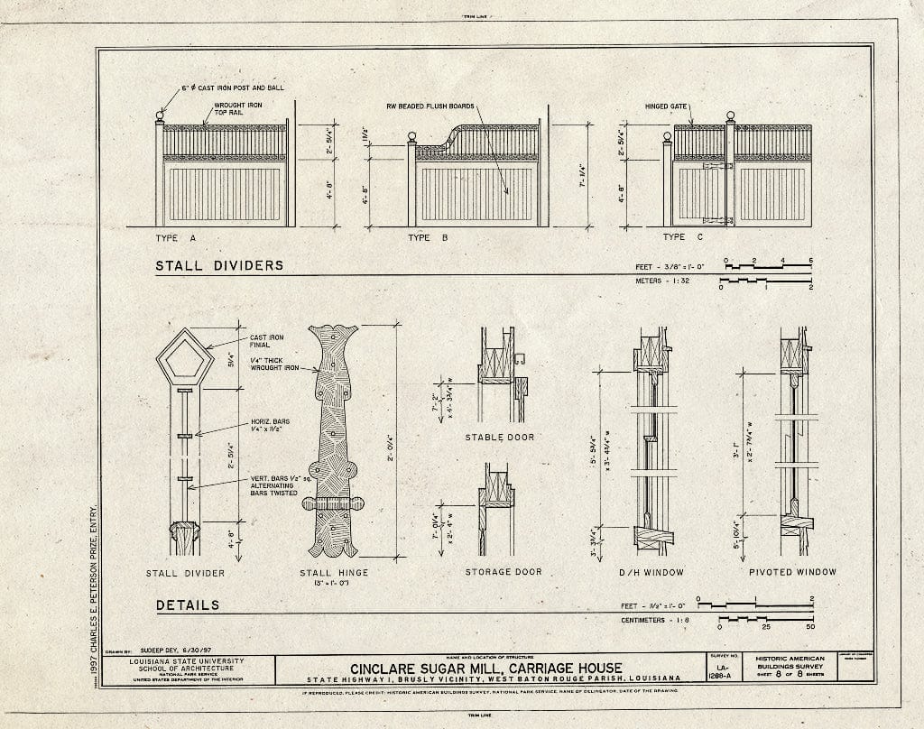 Blueprint HABS LA,61-BRUS.V,1A- (Sheet 8 of 8) - Cinclare Sugar Mill, Carriage House, State Highway 1, Brusly, West Baton Rouge Parish, LA