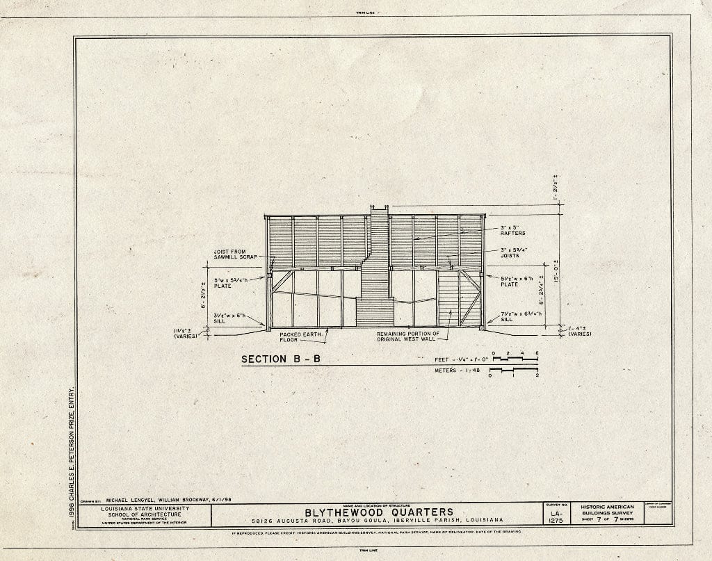 Blueprint HABS LA,24-BAYGO,1- (Sheet 7 of 7) - Blythewood Quarters, 58126 Augusta Road, Bayou Goula, Iberville Parish, LA