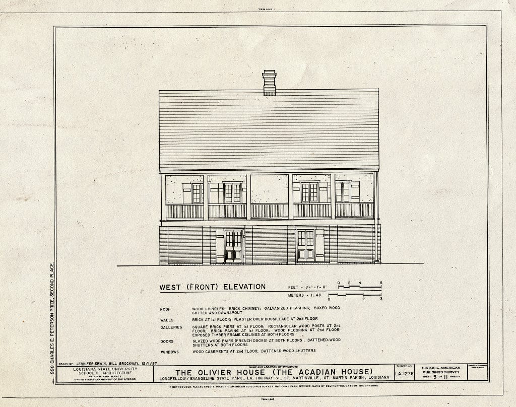 Blueprint HABS LA,50-STMAR,5- (Sheet 5 of 11) - Olivier House, State Highway 31, Saint Martinville, St. Martin Parish, LA