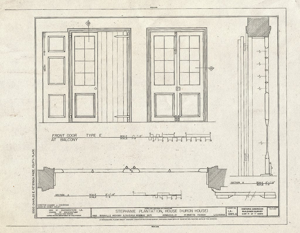 Blueprint HABS LA,50-ARNAU,1A- (Sheet 14 of 17) - Stephanie Plantation, House, 1862 Bushville Highway (State Highway 347), Arnaudville, St. Martin Parish, LA