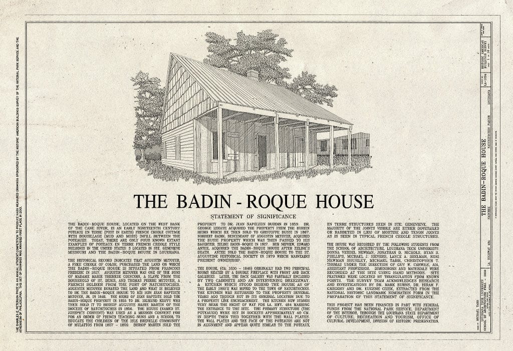 Blueprint HABS LA-1294 (Sheet 1 of 10) - Badin-Roque House, State Highway 484, Natchez, Natchitoches Parish, LA