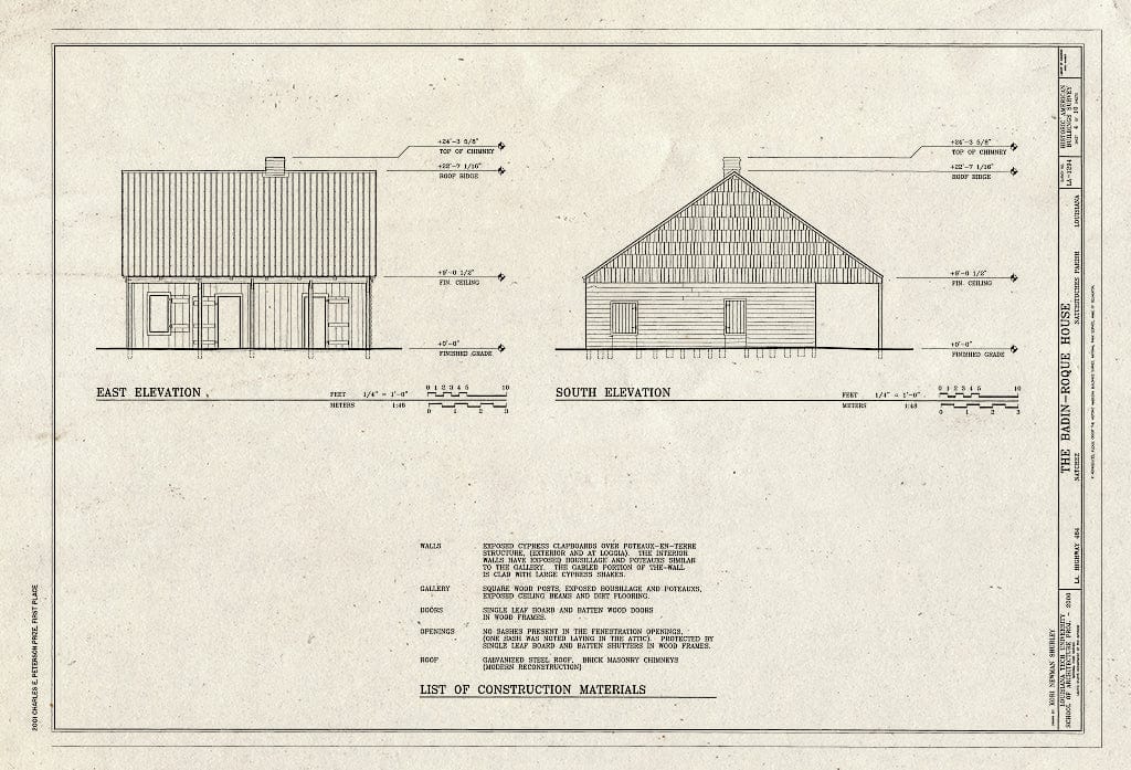 Blueprint HABS LA-1294 (Sheet 4 of 10) - Badin-Roque House, State Highway 484, Natchez, Natchitoches Parish, LA