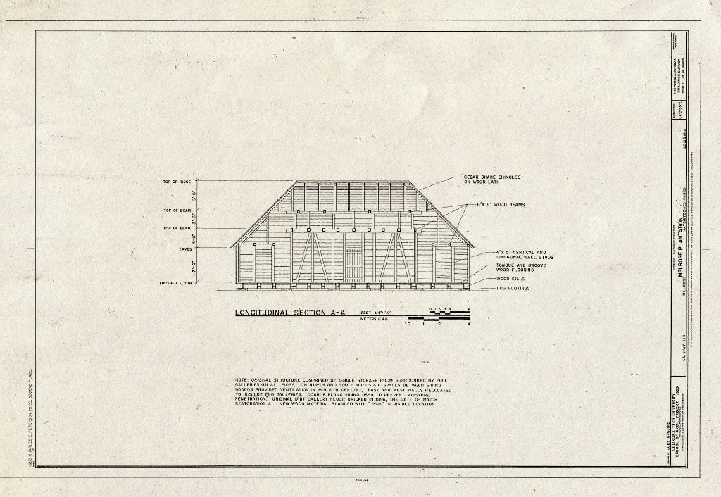 Blueprint HABS LA,35-MELRO,1E- (Sheet 11 of 14) - Melrose Plantation, Creole Barn, State Highway 119, Melrose, Natchitoches Parish, LA