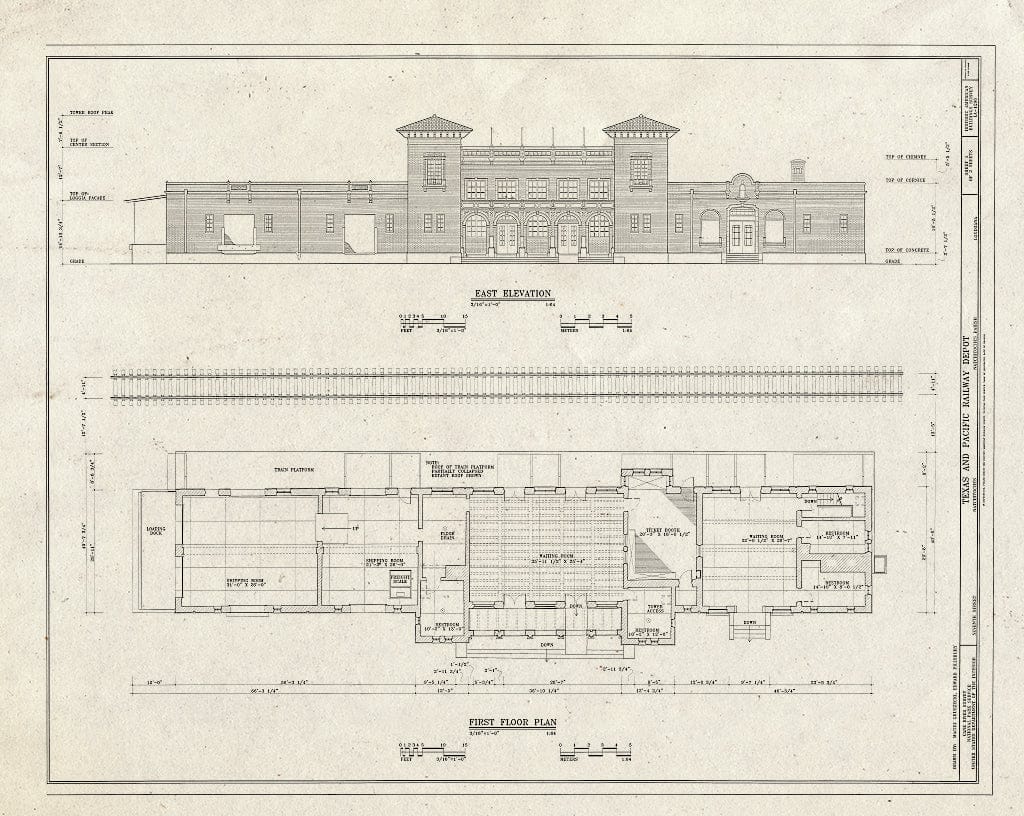 Blueprint HABS LA-1296 (Sheet 1 of 2) - Texas & Pacific Railway Depot, Seventh Street, Natchitoches, Natchitoches Parish, LA
