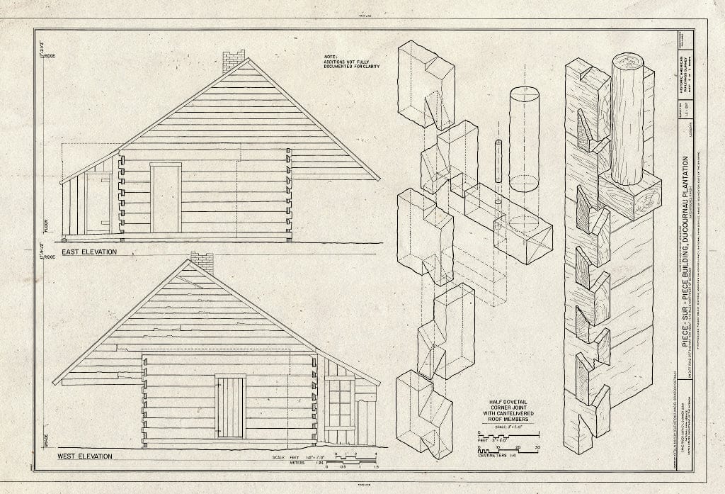 Blueprint HABS LA-1297 (sheet 4 of 5) - Piece Sur Piece Building (House), On dirt road off of Highway 494, about 1 1/2 miles Northwest of Bermuda, Bermuda, Natchitoches Parish, LA