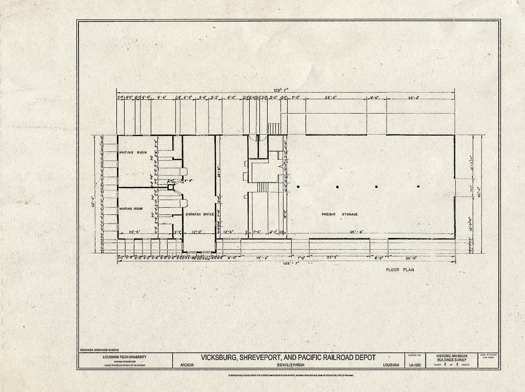 Blueprint HABS LA-1300 (Sheet 2 of 4) - Vicksburg, Shreveport & Pacific Railroad Depot, State Route 151, Arcadia, Bienville Parish, LA