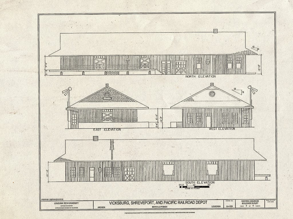 Blueprint HABS LA-1300 (Sheet 3 of 4) - Vicksburg, Shreveport & Pacific Railroad Depot, State Route 151, Arcadia, Bienville Parish, LA