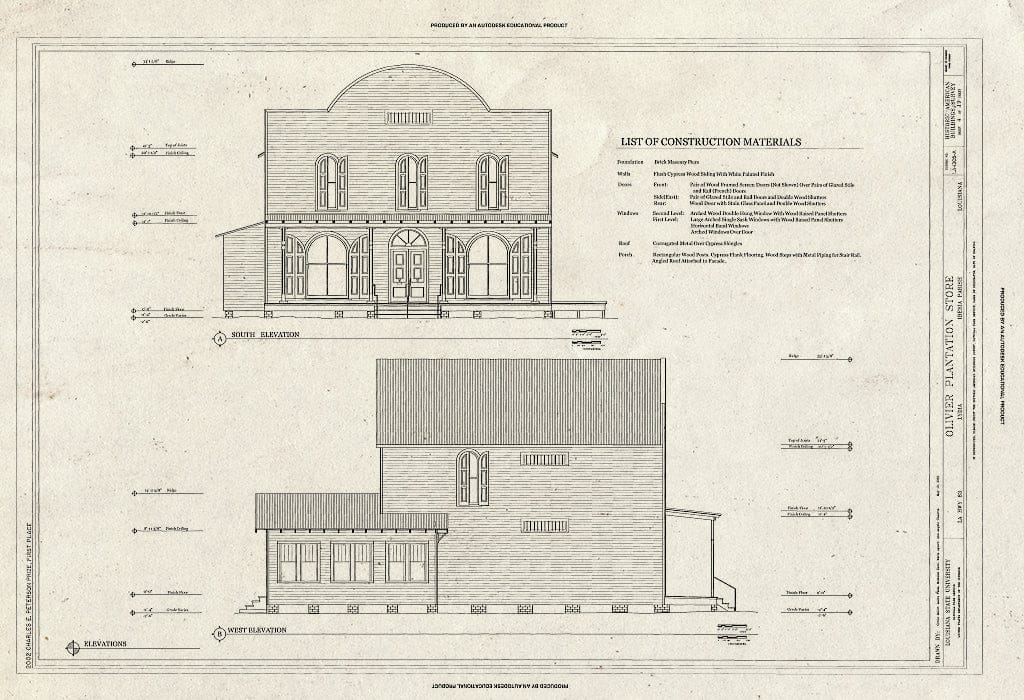 Blueprint HABS LA-1305-A (Sheet 4 of 19) - Olivier Plantation, Plantation Store, LA Highway 83, Lydia, Iberia Parish, LA