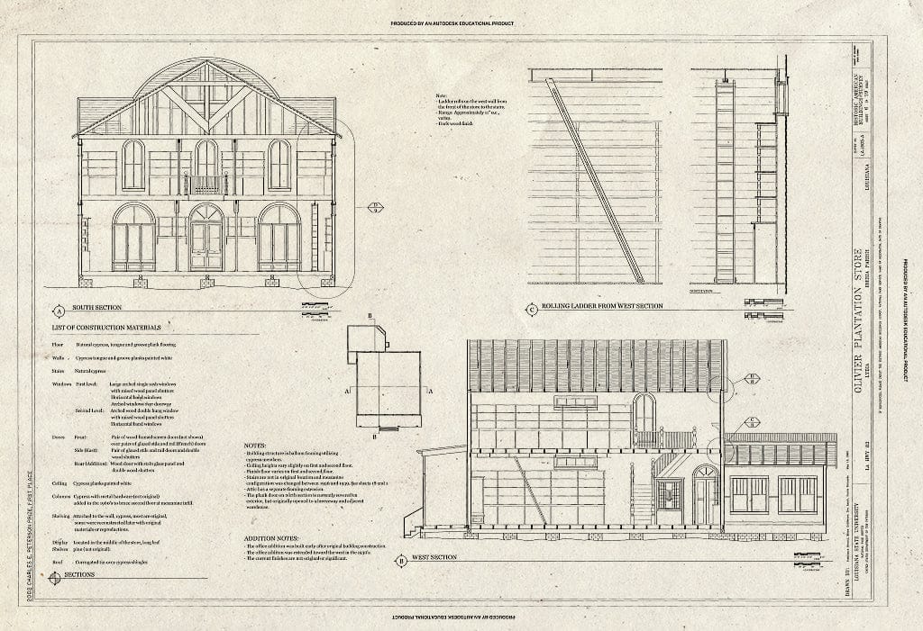 Blueprint HABS LA-1305-A (Sheet 6 of 19) - Olivier Plantation, Plantation Store, LA Highway 83, Lydia, Iberia Parish, LA