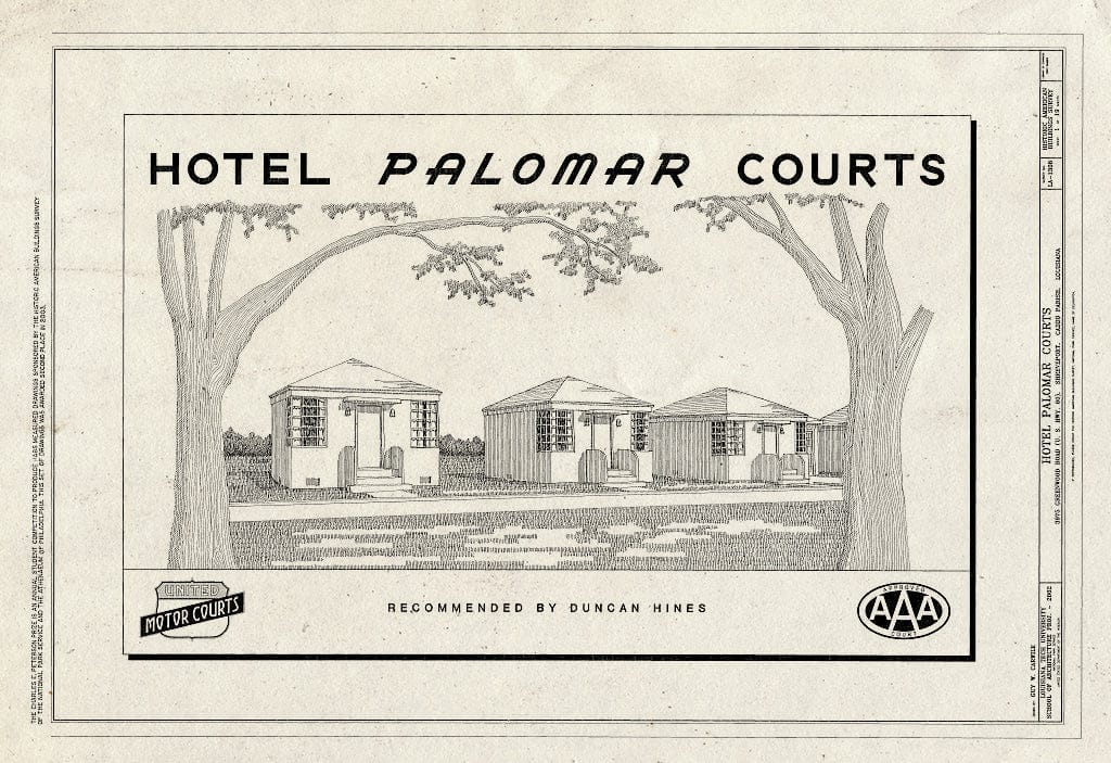 Blueprint HABS LA-1308 (Sheet 1 of 19) - Hotel Palomar Courts, 3975 Greenwood Road, Shreveport, Caddo Parish, LA