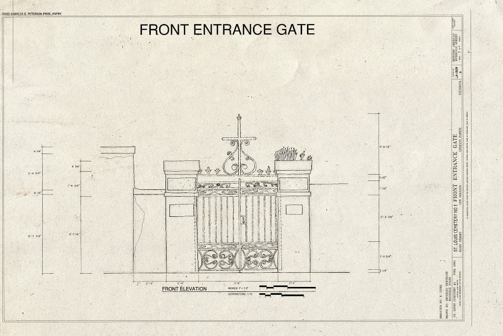 Blueprint HABS LA-1309-A (Sheet 2 of 4) - St. Louis Cemetery No. 1, Front Entrance Gate, New Orleans, Orleans Parish, LA