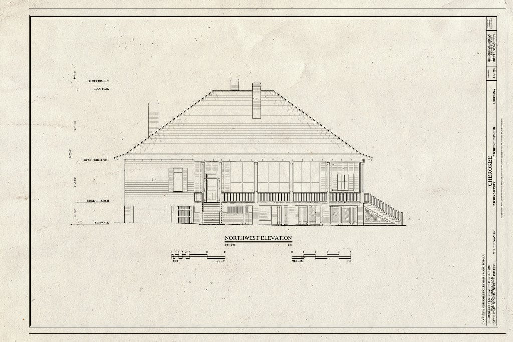 Blueprint Northwest Elevation - Cherokee Plantation, Highway 494, Natchez, Natchitoches Parish, LA