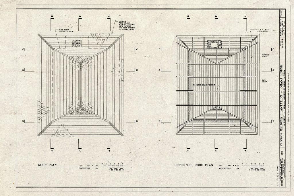 Blueprint Roof Plan - Melrose Plantation, Ghana House, State Highway 119, Melrose, Natchitoches Parish, LA