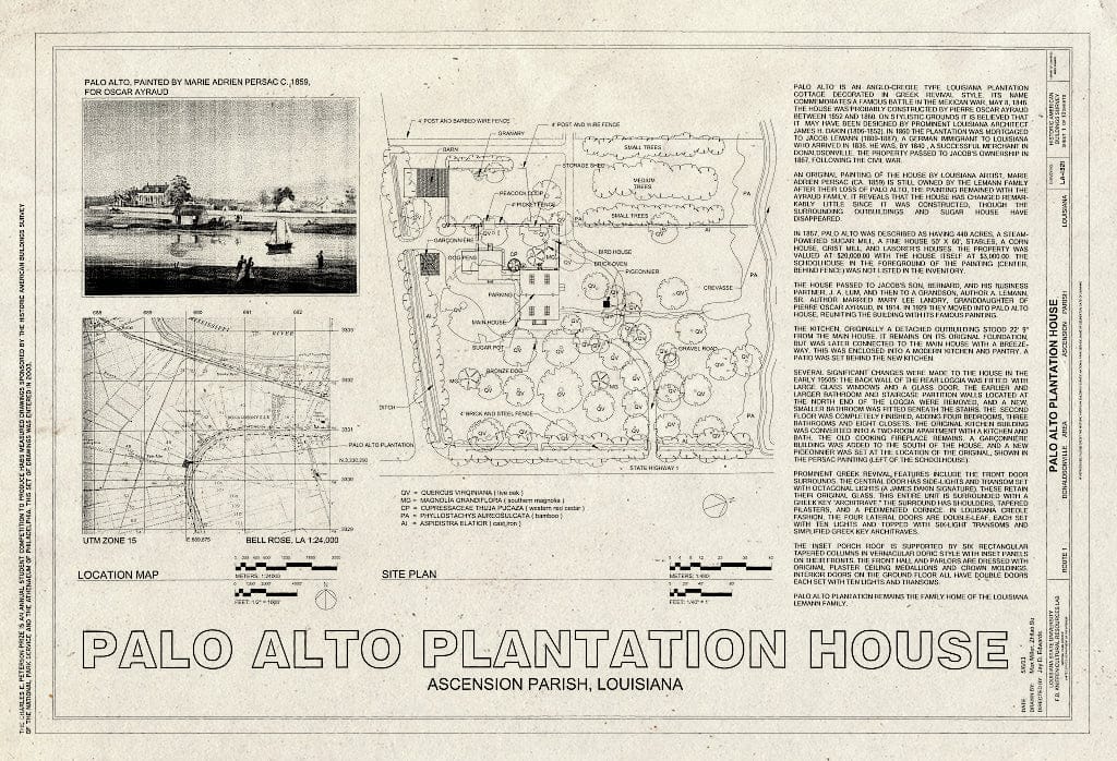 Blueprint HABS LA-1321 (Sheet 1 of 10) - Palo Alto Plantation House, Donaldsonville, Ascension Parish, LA
